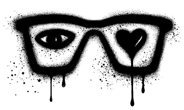Eye graffiti with glasses black spray paint for concept design love your eyes. Vector illustration.