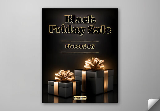 Editable Black Friday Sale Social Media Post Template with Gift Boxes for Advertising.