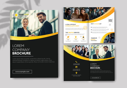 Editable Business Bifold Brochure Template Design for Services, Advertising and Printing.