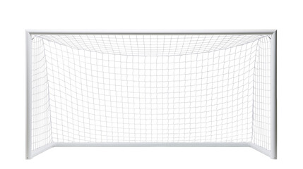 White metal soccer goal frame with nylon mesh netting © Peregrine