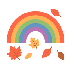 Obraz premium Colorful rainbow with falling autumn leaves