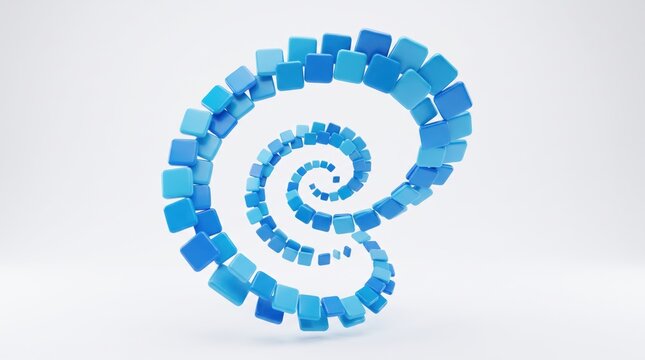 A beautiful spiral formation made of many small blue glossy square tiles