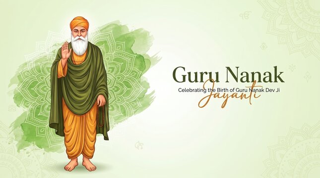 Guru Nanak Jayanti Social Media Post. Celebrating the Birth of Guru Nanak Dev Ji Jayanti banner.
