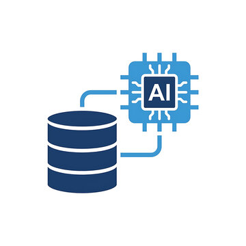 Artificial intelligence and database connection flat vector icon
