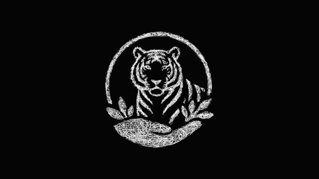 Sketch tiger conservation icon animation - smooth progressive reveal