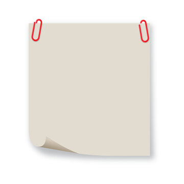Paper sheet held by red paper clips on transparent background