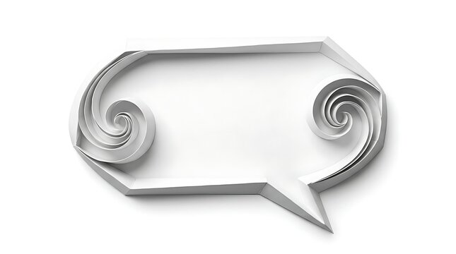 3D white speech bubble with swirling ends on white background