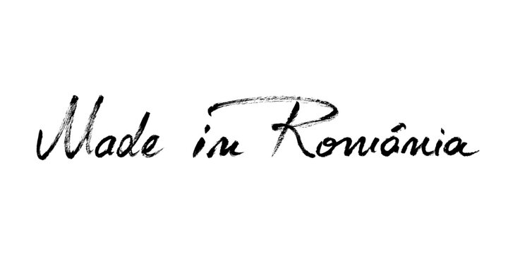 Made in Romania Handwritten Brush Lettering. Grunge ink brushtroke vector calligraphy, Hand painted typography for labels, packaging, souvenirs.