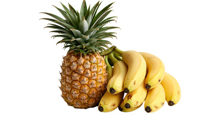 Fresh whole pineapple with a cluster of ripe yellow bananas © Alaric