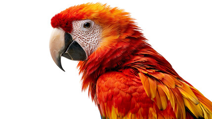 Vibrant scarlet macaw parrot head portrait with bright red and orange plumage © Alaric