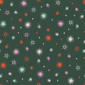 Fun hand drawn seamless pattern with cute hand drawn stars, great for textiles, surfaces, wrapping - vector