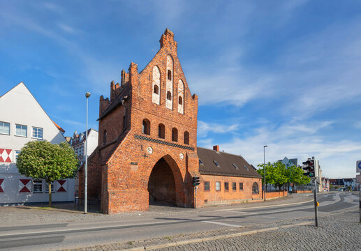 Wismar, Germany. View of  Wassertor - gothic city gate tower from the 15th century