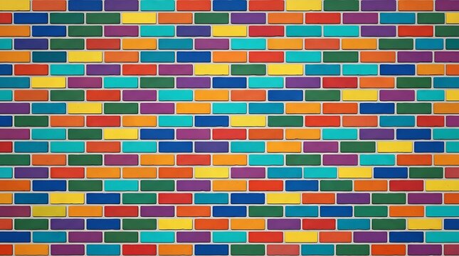 Multicolored brick wall texture pattern background with bright red yellow blue green blocks for creative architectural concept photo