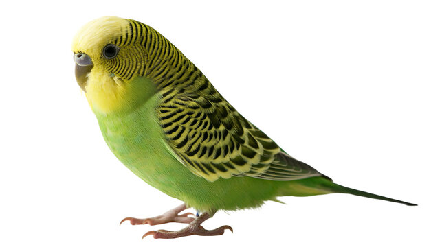 Green and yellow budgerigar parakeet with black wing markings