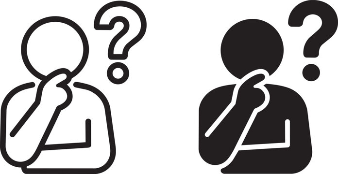 thinking person with question mark silhouette and outline icons set vector illustration