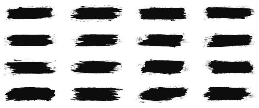 Black grunge brush stroke set. Rough ink paint banners and censorship bars for redacted text. Vector illustration