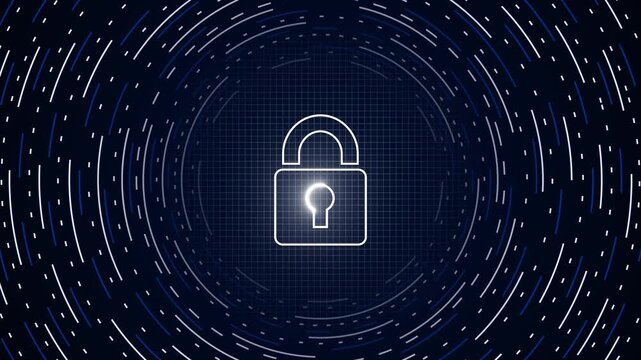Internet Cyber security technology with padlock key access video animated background