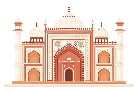 Minimalist Indian palace doorway, elegant Mughal-inspired arch, symmetrical geometry, subtle terracotta and cream palette, delicate ornamental details, clean flat vector illustration, isolated on pure
