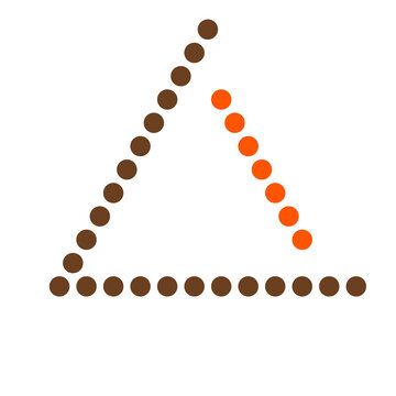 Minimalist dot matrix icon forming an asymmetrical triangular angle frame in brown and vibrant orange on a transparent background