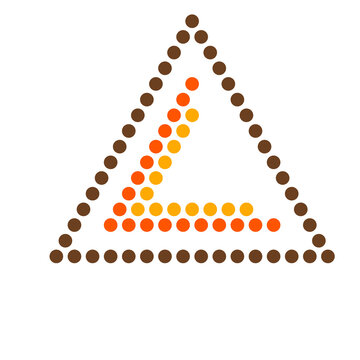Abstract triangular dot matrix emblem featuring concentric brown outer frame and orange inner angle on a transparent background