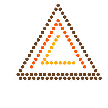 Symmetrical triangular dot matrix icon with nested brown, orange, and yellow geometric frames on a transparent background