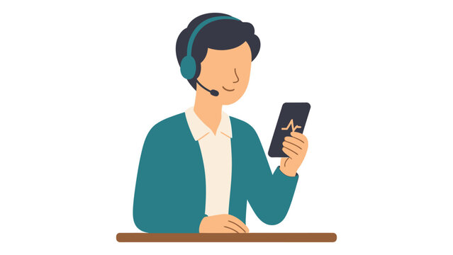 Customer Service Agent Using Mobile App with Headset