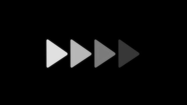 Fast forward white symbols icon symbol animation on black background. Fast forward sign moving forward. white color a moving arrow pointing to the right