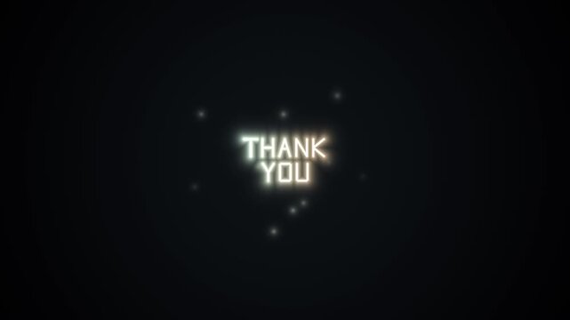 Glowing Thank You text animation with shimmering particles on a dark abstract background, perfect for video endings, acknowledgments, and gratitude messages.