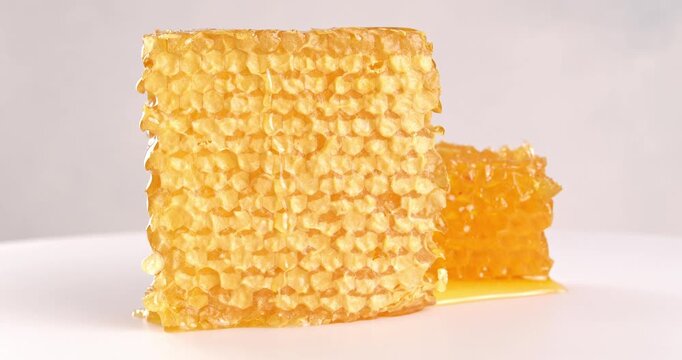 Piece of honeycomb close-up video on rotating table.
