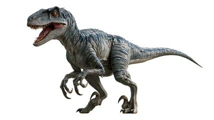 Blue striped Velociraptor dinosaur with sharp teeth and claws © Motruc
