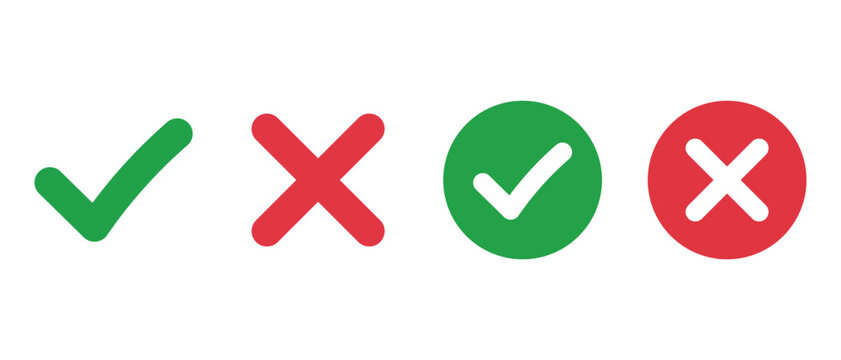 Set of green check marks and red cross marks