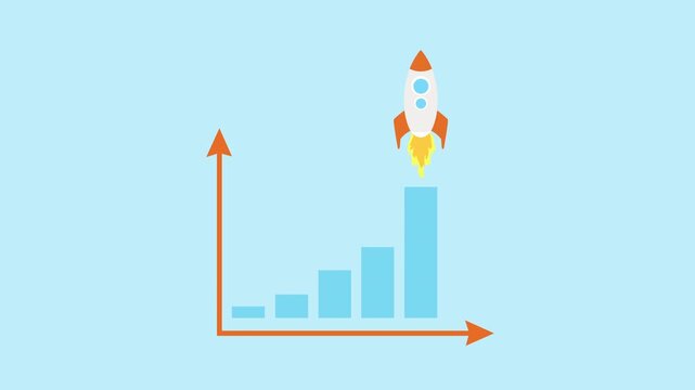 Start Up Rocket Go Up Graph Business Development Concept with Alpha Matte