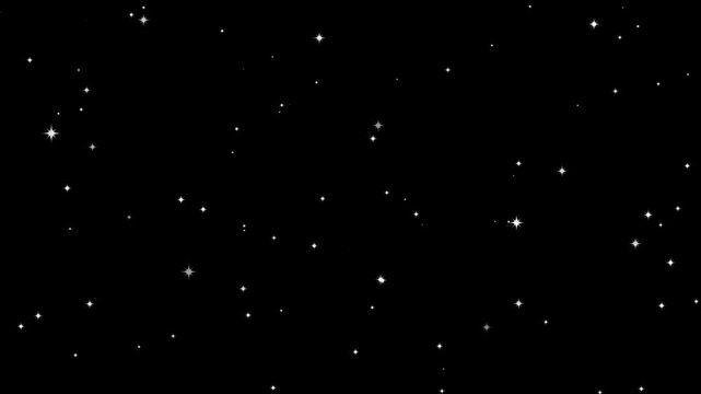 Minimalist digital night sky background featuring simple white sparkling stars scattered across a solid deep black void for creative design projects requiring celestial cosmic patterns and texture
