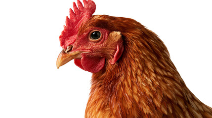 Close up portrait of a brown hen with a bright red comb and wattle © Motruc