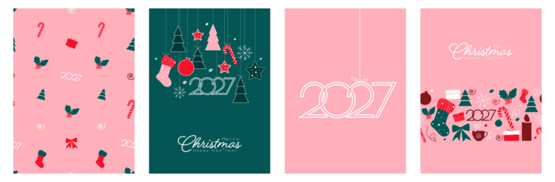 Merry Christmas and Happy New Year 2027 card set.