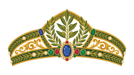 Ornate Royal Tiara With Olive Leaves and Gemstones © anak
