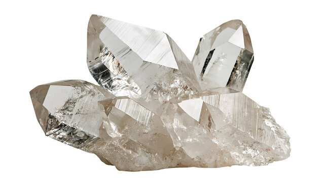 Clear pointed quartz crystal cluster with sharp geometric facets