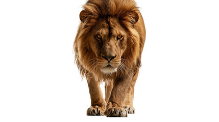 Majestic male lion with thick golden mane walking forward © Motruc