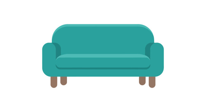 Turquoise sofa with wooden legs a flat vector illustration on a white background