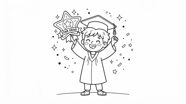Happy student graduate boy holding a star award isolated on white background