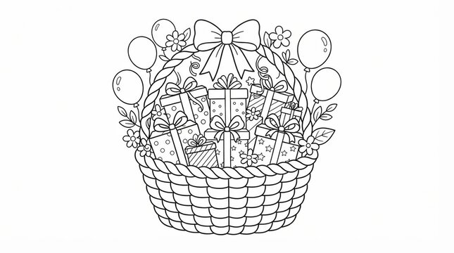 Gift basket with presents and balloons for a birthday celebration