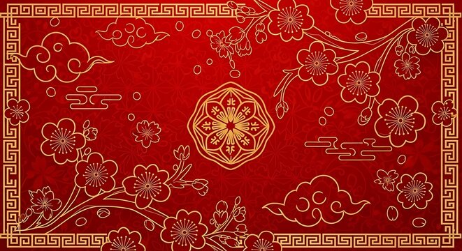 Traditional red floral and geometric pattern design