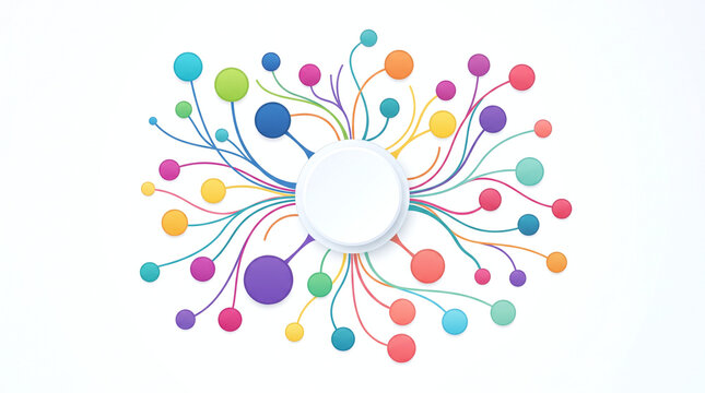 Abstract colorful tree network diagram with central blank circle.