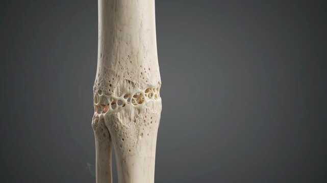 A detailed view of a human bone structure showing porous texture and potential degradation.