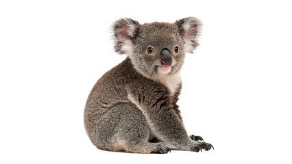 Cute gray furry koala bear cub sitting isolated on transparent background © Oliver