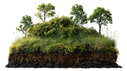 Small grassy hill section with trees and exposed soil layers © dominica