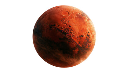 Detailed spherical planet Mars with cratered red rocky surface and dark terrain © dominica