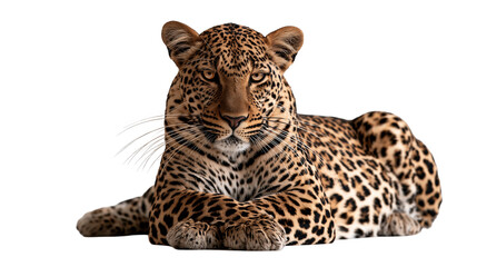 Majestic leopard lying down with intense gaze and detailed spotted fur pattern © dominica