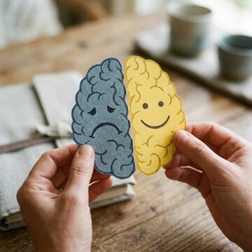 Contrasting Brain Halves Representing Mood Swings And Emotional Duality