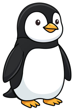 Cute cartoon penguin character standing vector illustration isolated
